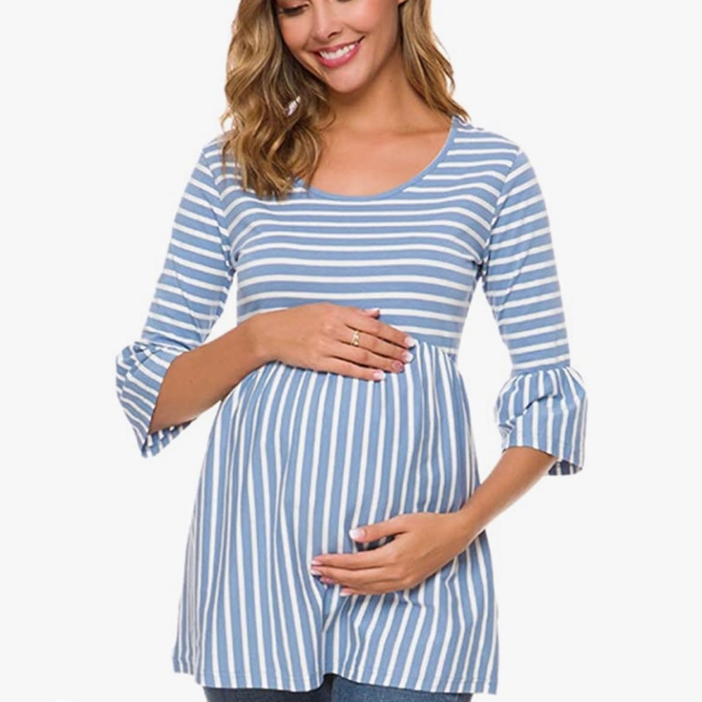 Maternity peplum top with ruffle sleeves